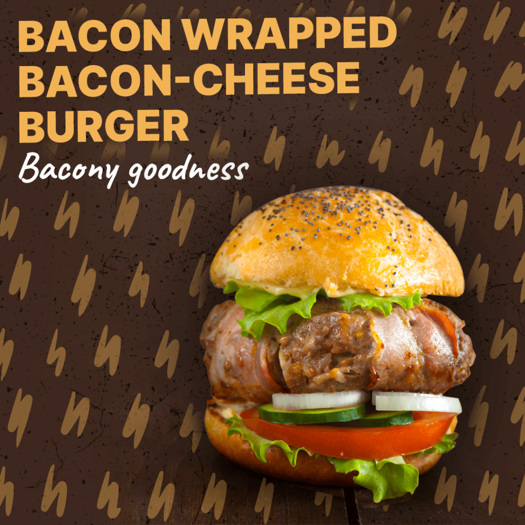 Scan to Order and Pay: Bacon Wrapped Bacon Cheese Burger - QR code menu showcase.