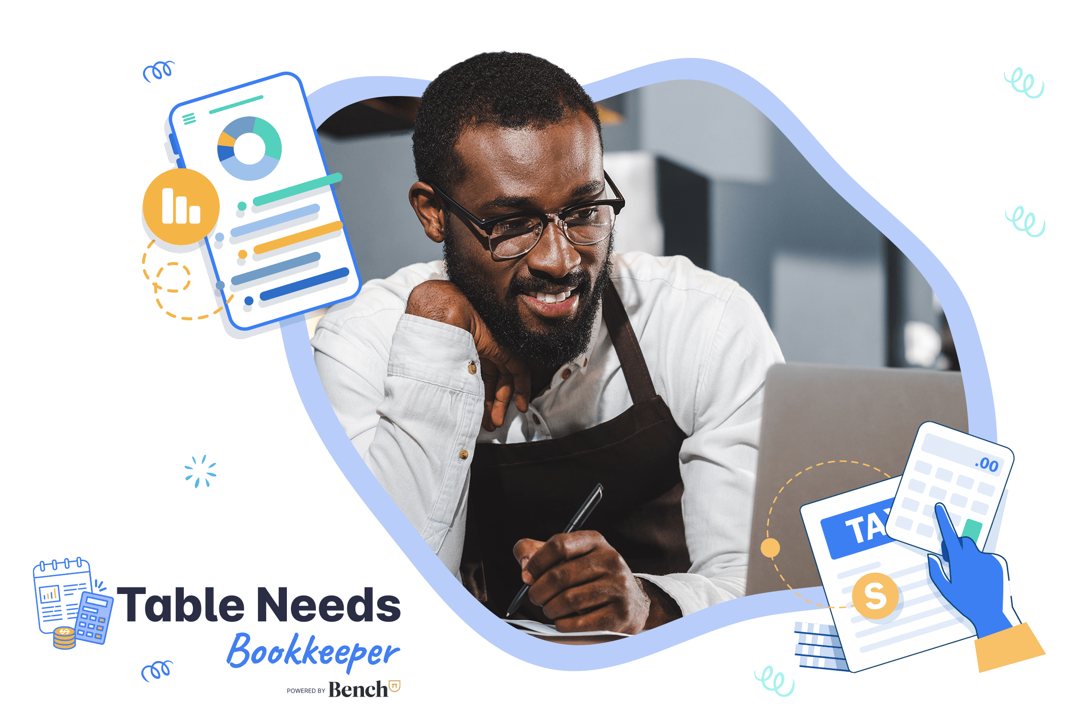 Young black male coffee shop. owner reviews his financial reports for Bookkeeper. He feels confident about running his business. 
