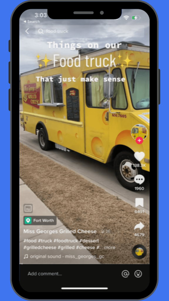 TikTok video: Miss George's Grilled Cheese presents a mouthwatering dessert grilled cheese sandwich, showcasing effective social media marketing for restaurants
