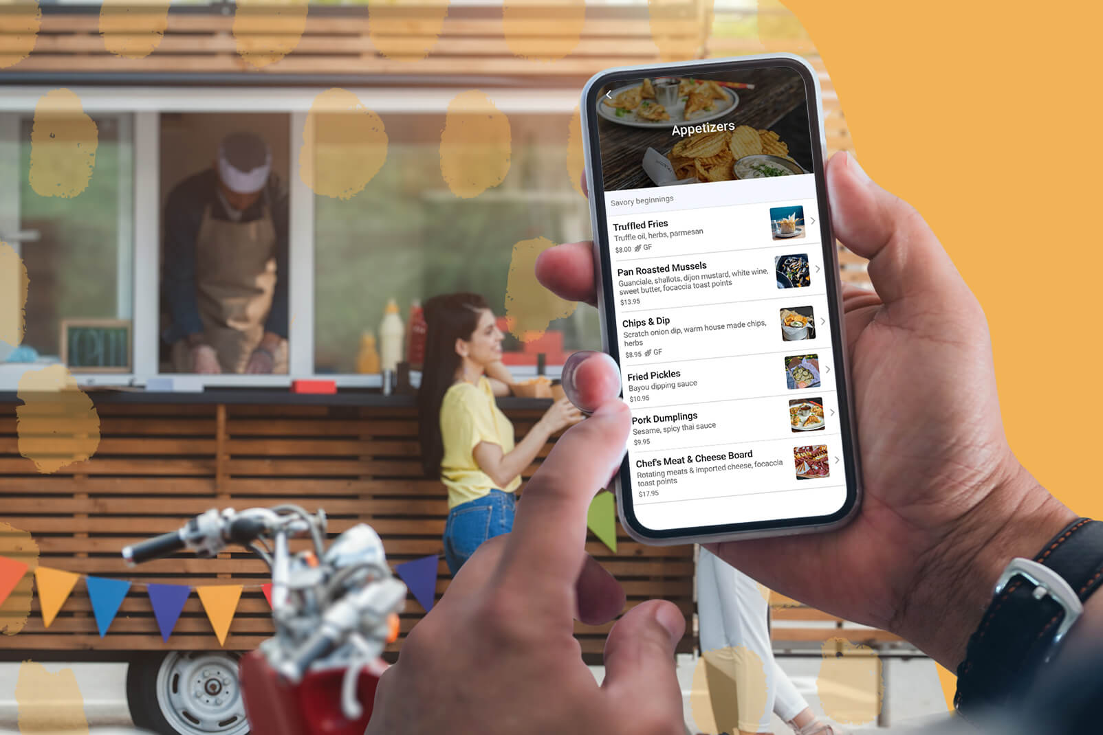 Food Truck POS enables guests to connect to a user-friendly menu experience.