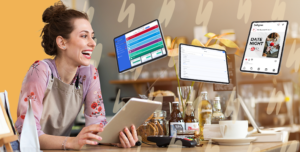 restaurant owner smiling while looking at her restaurant tech stack